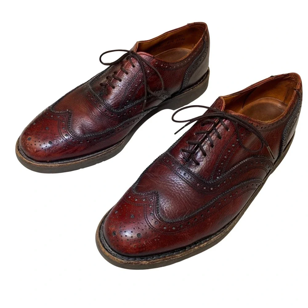 Vintage Florsheim Longwing Wingtip Brogue Oxfords Burgundy Pebble Grain 11D